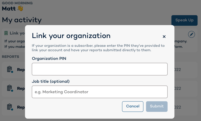 WebApp - Link Organization box
